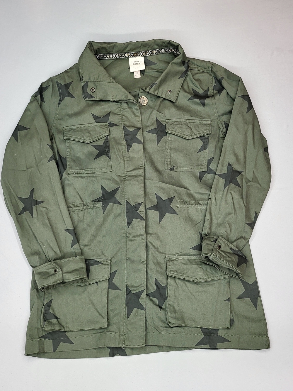 Knox Rose Olive Green Star Print Utility Jacket